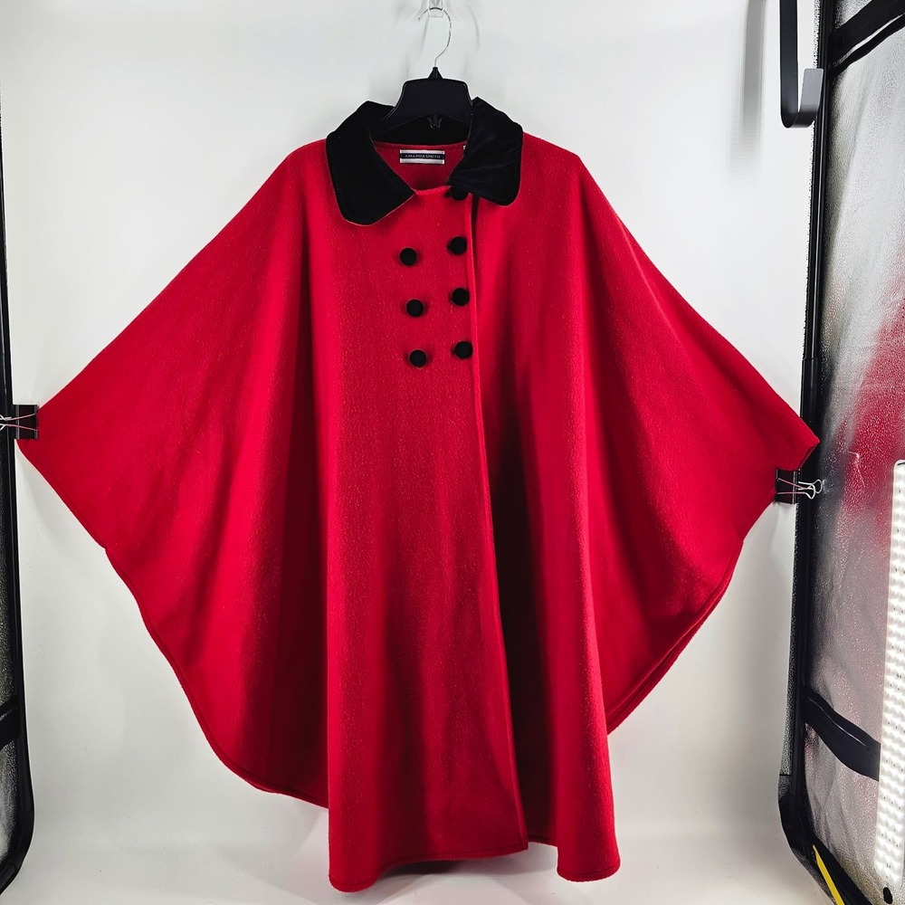 Amanda Smith Cape Women One Size Red New Velvet Collar Double Breasted